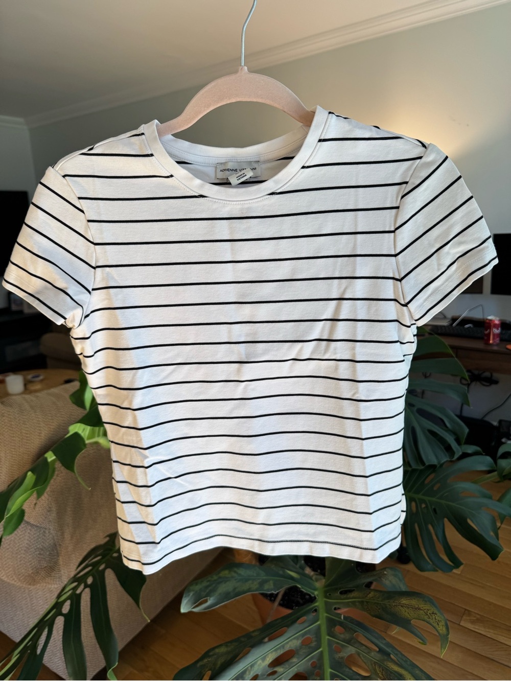 Adrienne Vittadini White and Black Stripe  T-shirt